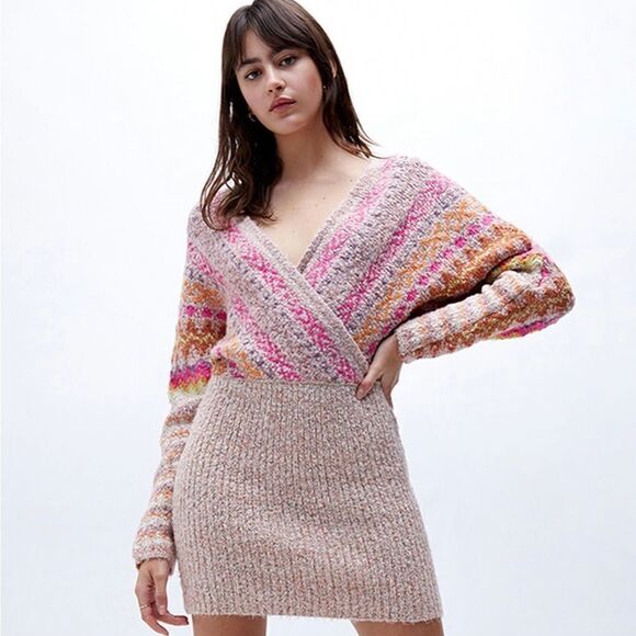 New Free people Forever Fair isle sweater in strawberry combo knit size S - Picture 1 of 11